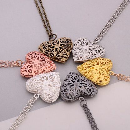 Vintage Heart Box Photo Frame Locket Pendant Necklace Women Men Fashion Hollow Star Flower Love Jewelry Wholesale Gift